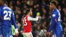 Pemain Arsenal, Mikel Merino melakukan selebrasi setelah mencetak gol ke gawang Chelsea dalam laga lanjutan Liga Inggris 2025/2026 di Stamford Bridge, London, Minggu (30/11/2025). (AP Photo/Ian Walton)