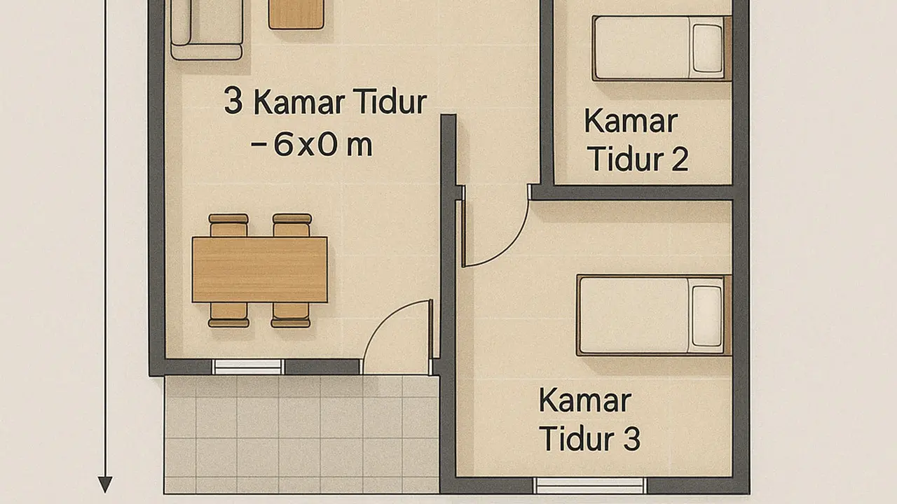 Inspirasi Denah Rumah Ukuran 6x10 Minimalis untuk Lahan Sempit (Image by ChatGPT)