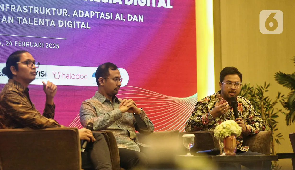Dialog tersebut mengusung tema Mendorong Penguatan Infrastruktur, Adaptasi, AI, dan Pengembangan Talenta Digital. (Liputan6.com/Angga Yuniar)