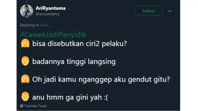 Gemas, 7 Cuitan Lucu Kalau Cewek Jadi Penyidik