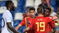 Timnas Spanyol lolos ke babak final Piala Eropa U-21 usai mengalahkan Prancis 4-1. (Miguel Mediana / AFP)