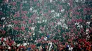 Pemandangan berbeda tampak di laga kedua Timnas Indonesia vs Curacao di FIFA Matchday. Venue digelarnya laga tersebut, Stadion Pakansari, justru ramai dipadati suporter. (Bola.com/M Iqbal Ichsan)