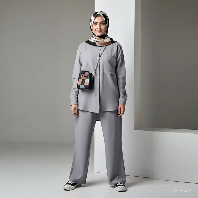 Setelan Monokrom dengan Potongan Oversized