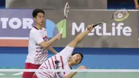 Kevin Sanjaya Sukamuljo/Marcus Fernaldi Gideon bakal ditantang pasangan China, Liu Cheng/Zhang Nan, pada perempat final Korea Terbuka Super Series 2017, Jumat (15/9/2017). (PBSI)