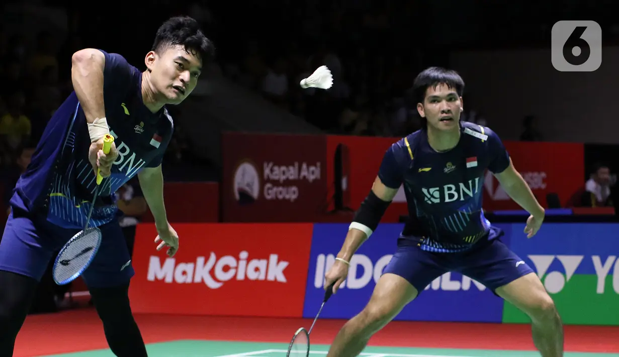 Leo Rolly Carnando/Daniel Marthin unggul 22-20, 21-17. (Liputan6.com/Helmi Fithriansyah)