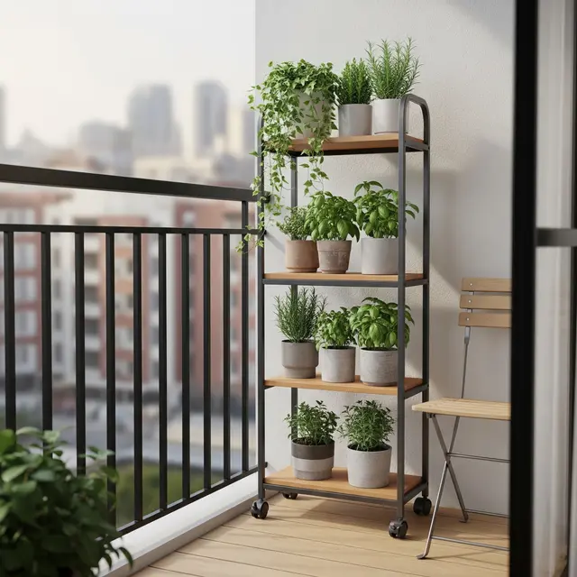 Model Rak Tanaman untuk Balkon Sempit (AI Generated)
