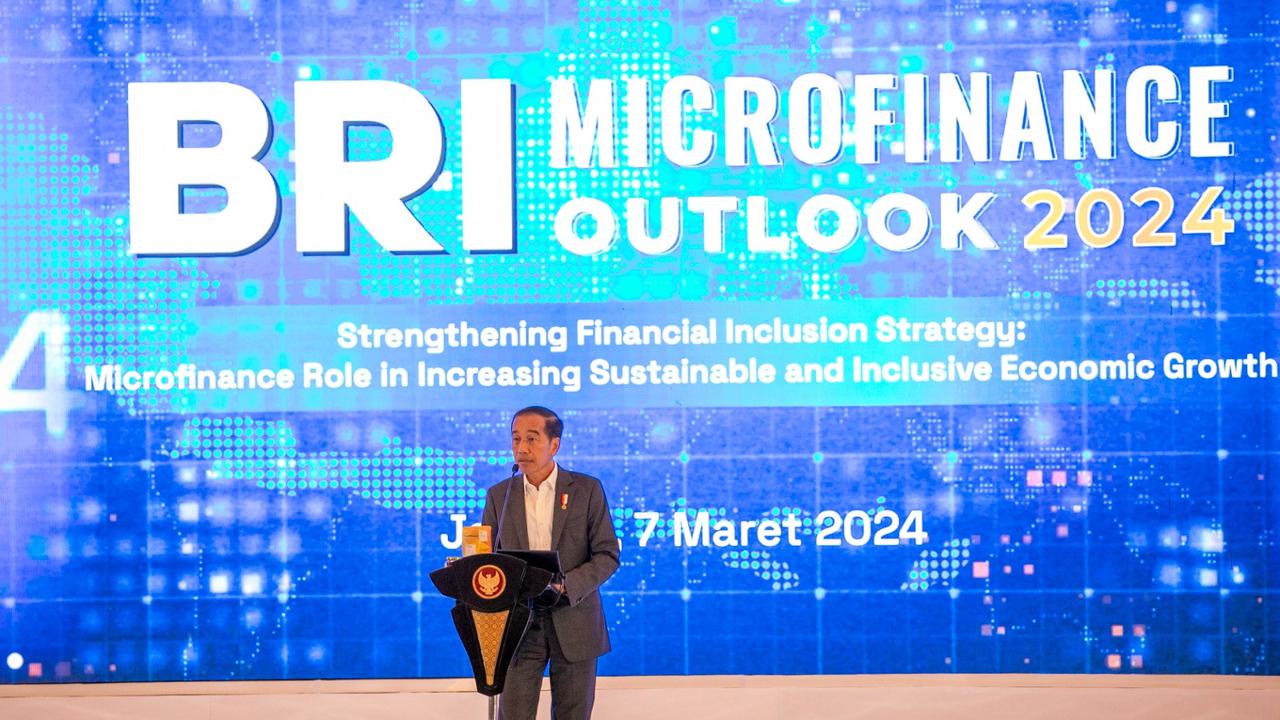 Presiden Joko Widodo (Jokowi) dalam acara BRI Microfinance Outlook 2024, di Jakarta, Kamis (7/3/2024). (Dok BRI)