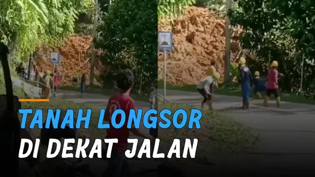 VIDEO: Tanah Longsor di Dekat Jalan, Warga Berhamburan Keluar Rumah