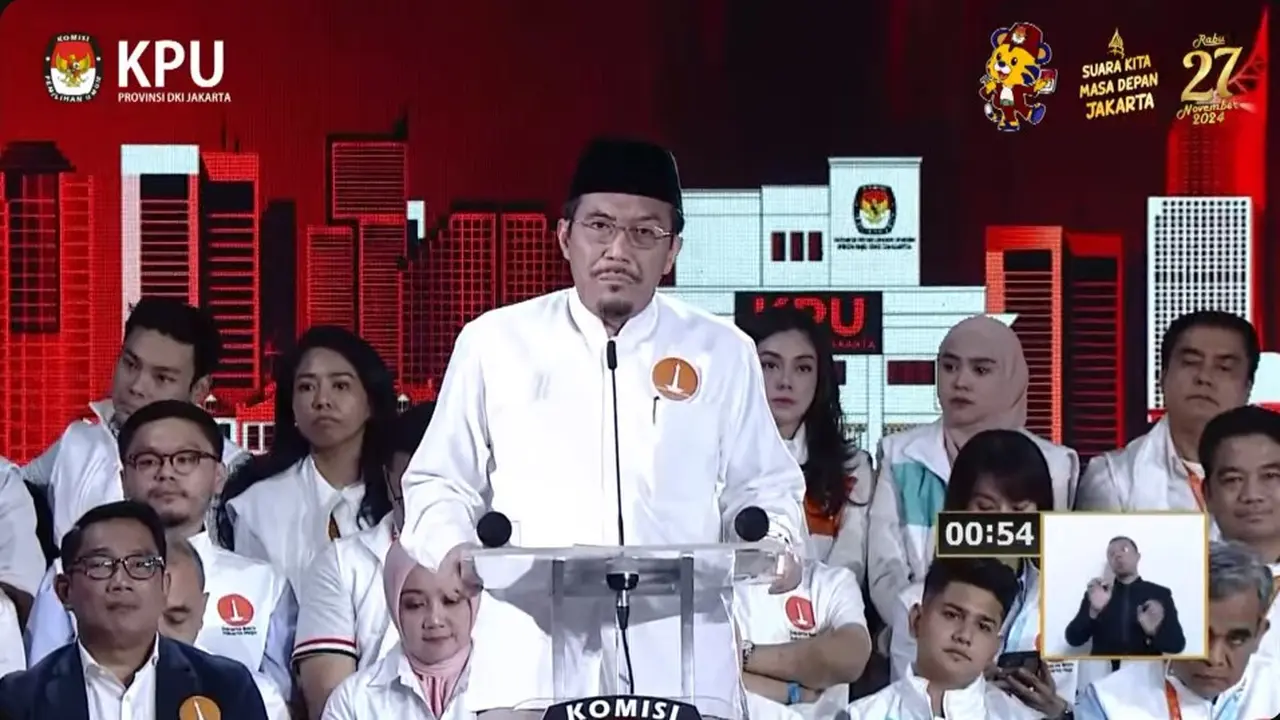Calon wakil gubernur (Cawagub) nomor urut 1 Suswono saat debat terakhir atau debat ketiga Pilkada Jakarta 2024.