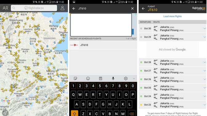 Pantauan rute Lion Air JT 610 di aplikasi Flightradar24 (Screenshot: Flightradar24)