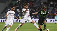 AC Milan menang 3-1 atas Sassuolo pada laga pekan ketujuh Serie A, di Mapei Stadium – Citta del Tricolore, Minggu (30/9/2018). (AFP/Miguel Medina)