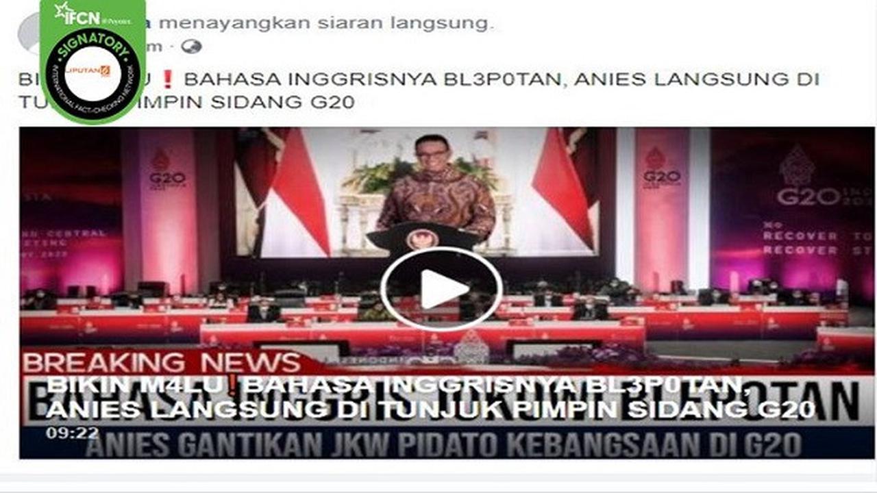 Gambar Tangkapan Layar Kabar Anies Baswedan Ditunjuk Memimpin Sidang G20 (sumber: Facebook).