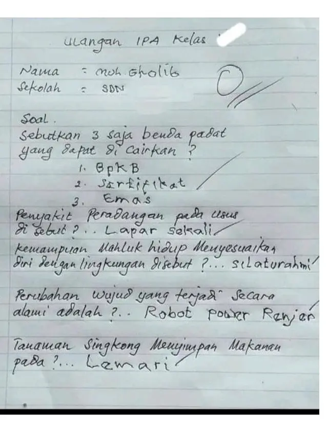 6 Potret Lembar Jawaban Murid Dapat Nilai 0 Ini Bikin Guru Tepuk Jidat