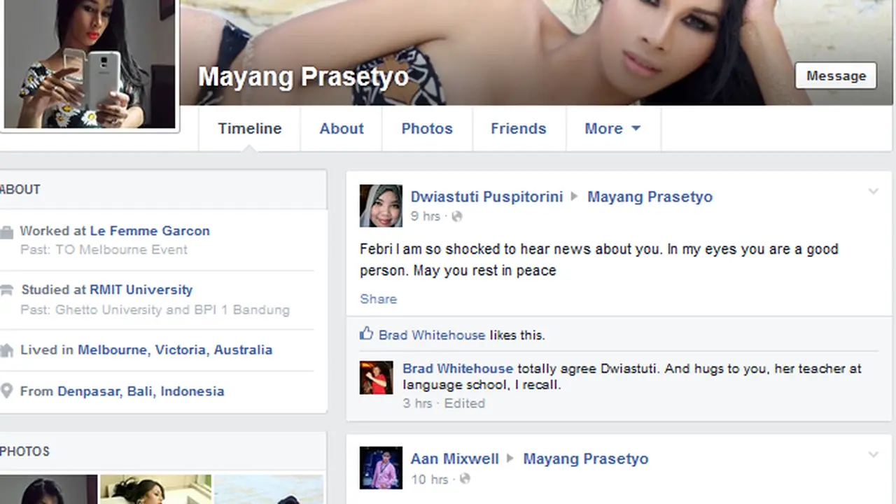 Ungkapan Duka Kerabat WNI Mayang Prasetyo di Facebook