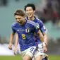 Selebrasi pemain Jepang saat mengalahkan Jerman di Piala Dunia 2022 (AP)