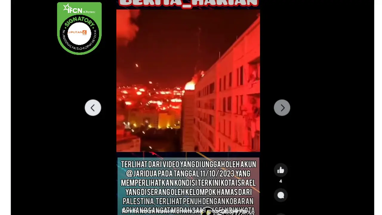Tangkapan layar klaim video kondisi terkini Kota Israel memerah