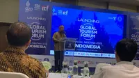 Chairman Indonesia Tourism Forum (ITF) Sapta Nirwandar saat memberi sambutan dalam launching Global Tourism Forum Annual Meeting di Pullman Hotel Jakarta, Rabu (25/5/2022). (Ist)