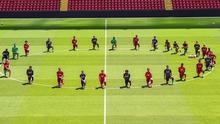 Skuat Liverpool menyuarakan gerakan Black Lives Matter dan memberi penghormatan khusus kepada George Floyd di Stadion Anfield. (foto: https://www.instagram.com/trentarnold66)