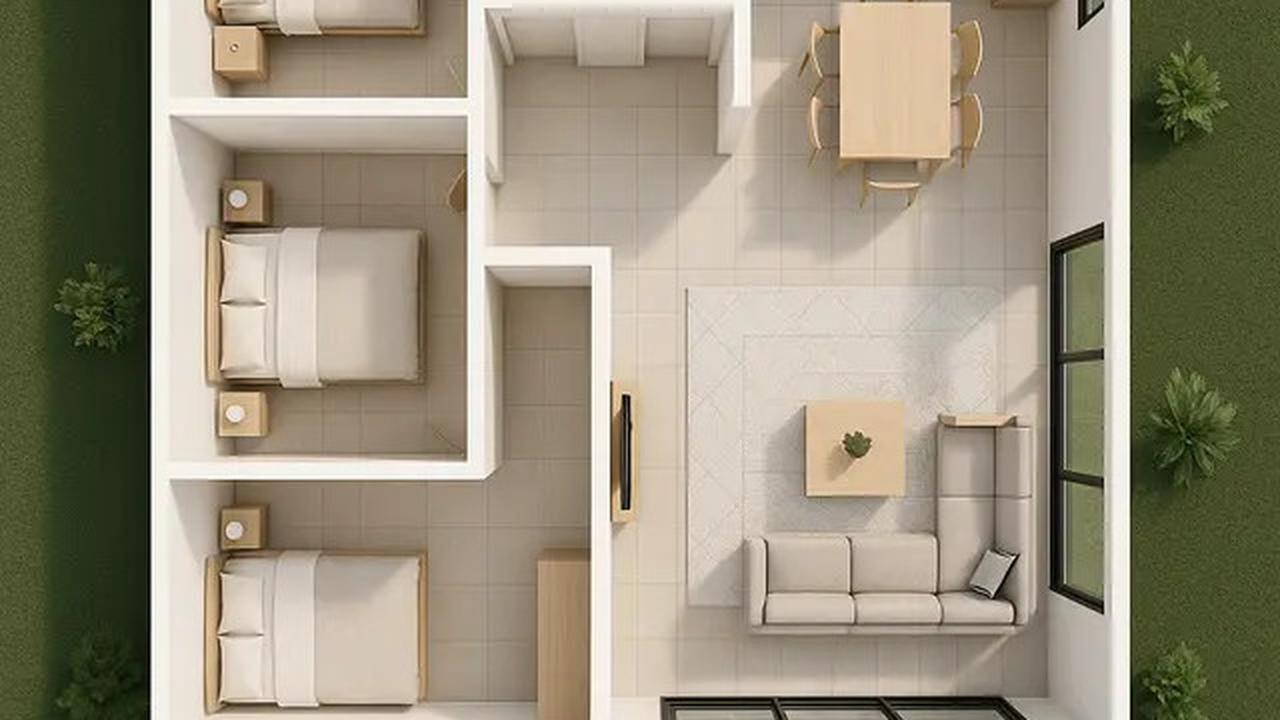 6 Denah Rumah Sederhana 9x9 3 Kamar dengan Gaya Minimalis Tren 2025