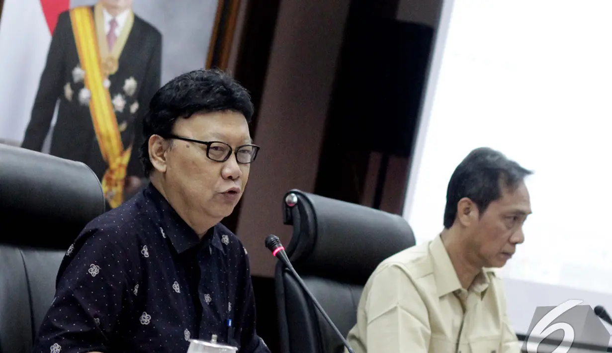 Menteri Dalam Negeri Tjahjo Kumolo saat menyampaikan agenda prioritas Kemendagri tahun 2015 & 2016, Jakarta, Selasa (6/1/2015). (Liputan6.com/Faizal Fanani)