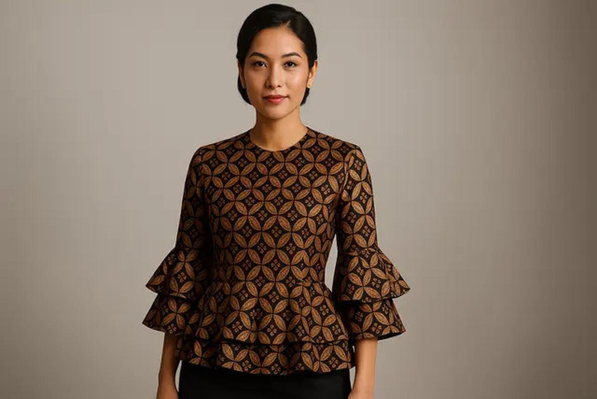 7 Model Baju Batik Lengan Lonceng Dua Tingkat Motif Kawung Modern, Anggun dan Elegan