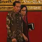 Presiden Joko Widodo (Jokowi) didampingi Menteri Keuangan Sri Mulyani dan  Kepala Otoritas Jasa Keuangan (OJK) Wimboh Santoso saat menerima pimpinan bank umum Indonesia di Istana Negara, Jakarta, Kamis (15/3). (Liputan6.com/Angga Yuniar)