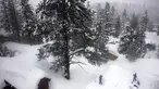 Pandangan udara orang-orang yang bekerja menyekop atap di tengah tumpukan salju dari badai saat ini dan sebelumnya, selama badai musim dingin lainnya di pegunungan Sierra Nevada di Danau Mammoth, California pada 10 Maret 2023. Pegunungan Sierra Nevada di California dilanda hujan salju lebat di ketinggian yang lebih tinggi sehingga meningkatkan tingkat tumpukan salju yang sangat besar menjadi lebih tinggi. (Mario Tama/Getty Images/AFP)