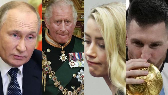 <p>Vladimir Putin, Raja Charles III dari Inggris, Amber Heard, Lionel Messi. (AP Photo)</p>
