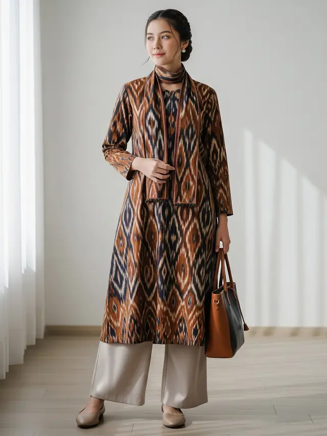Inspirasi Outfit Natal Bernuansa Nusantara Model Tenun Ikat dan Siluet Minimalis