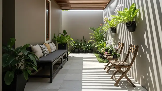 9 Desain Teras Samping Memanjang yang Adem untuk Lahan 1 Meter