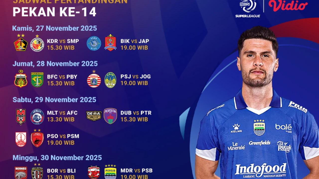 Cek Jadwal BRI Super League Pekan ke-14, Tayang Eksklusif di Vidio