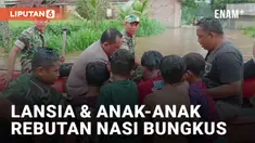 Lansia dan Anak-anak Pengungsi Banjir di Jember Rebutan Nasi Bungkus