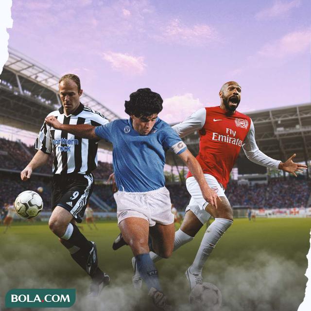 Ilustrasi - Diego Maradona Dikelilingi Thierry Henry dan Alan Shearer