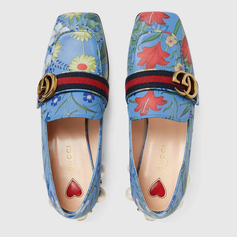 Flora print leather mid-heel loafer.  (Photo source: Gucci.com)