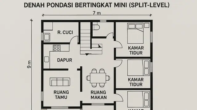 Denah Pondasi Bertingkat Mini (Split-Level) (Foto: ChatGPT)