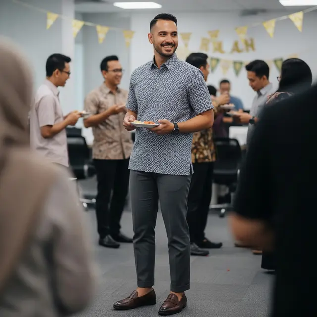 Outfit Cowok Saat Halal Bi Halal di Kantor (Image by Gemini AI)