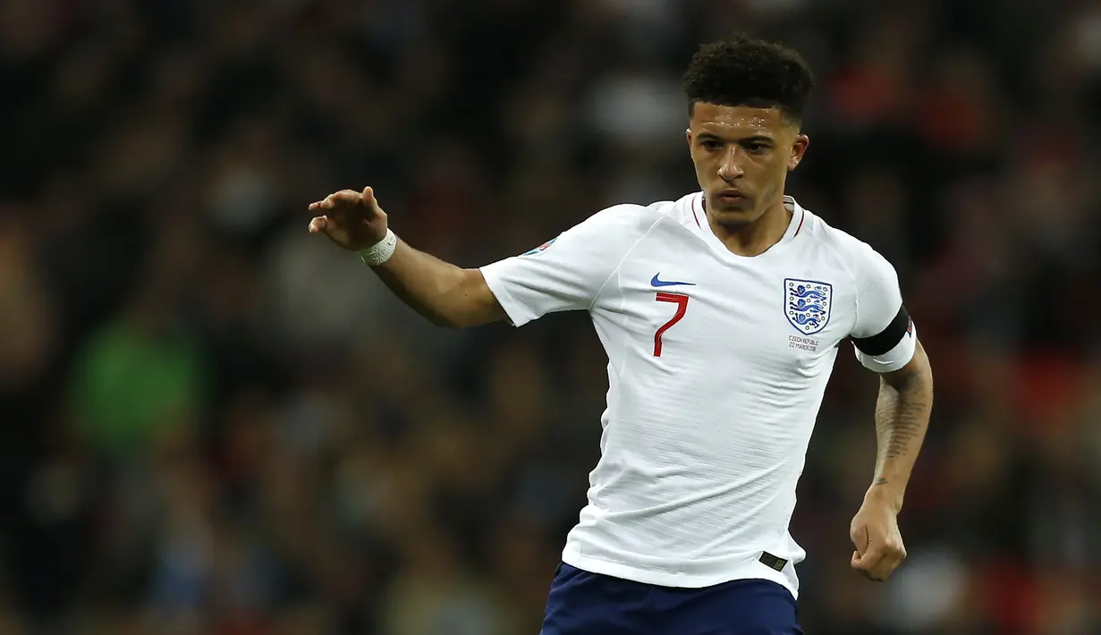 Sebelum bergabung dengan Timnas Inggris Senior, Jadon Sancho ini tercatat pernah bermain untuk Timnas Inggris U-16, U-17 dan U-19. (AFP/Ian Kington)