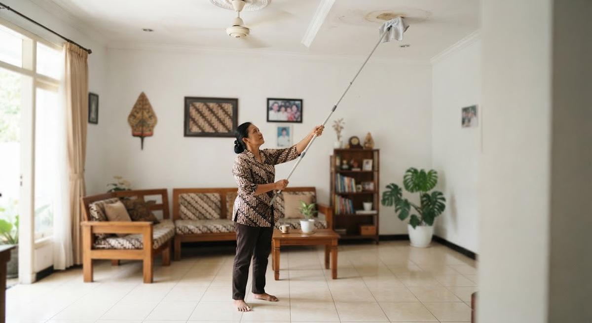 Cara membersihkan plafon tanpa tangga dengan menggunakan kain lembap