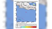 Gempa bumi bermagnitudo 4,1 mengguncang wilayah laut selatan Pangandaran pada Senin (24/8/2026) pagi. (Foto: BMKG)