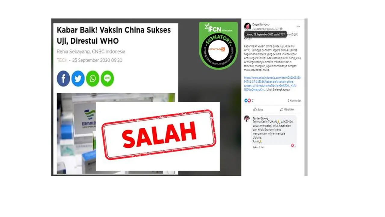Cek Fakta vaksin covid-19 asal China direstui WHO