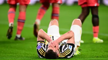 Reaksi penyerang Juventus, Arkadiusz Milik saat pertandingan sepak bola Serie A Italia melawan Udinese pada 12 Februari 2024 di Stadion Allianz, Turin. (MARCO BERTORELLO/AFP)