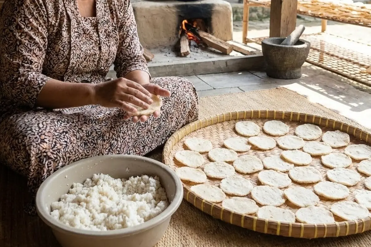Membuat kerupuk dari nasi sisa (Gemini AI)
