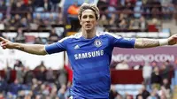 Selebrasi gol Fernando Torres ketika Chelsea melibas Aston Villa 4-2 pada partai lanjutan Liga Premier di Villa Park, Birmingham, 31 Maret 2012. AFP PHOTO/IAN KINGTON