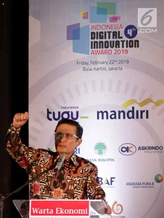 Founder Warta Ekonomi Fadel Muhammad memberikan sambutan pada malam penganugerahan Indonesia Digital Innovation Award 2019 di Balai Kartini, Jakarta, Jumat (22/2). (Liputan6.com/Faizal Fanani)