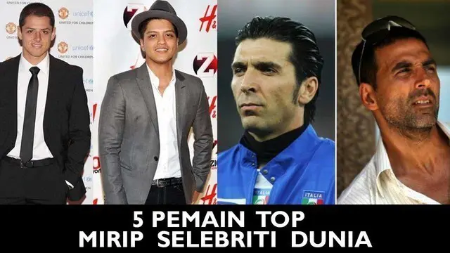 Video lima pemain terkenal yang mempunyai kemiripan dengan selebriti dunia, salah satunya Gianluigi Buffon kiper asal italia ini mirip dengan Akshay Kumar aktor asal india.