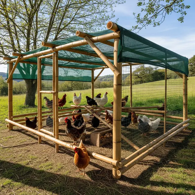 Model Kandang Ayam Umbaran dari Bambu untuk Lahan Sempit
