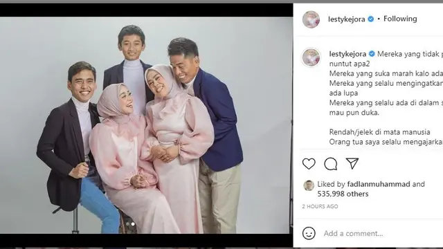 Lesti Kejora unggah foto kebersamannya bersama keluarga di tengah isu hamil diluar nikah