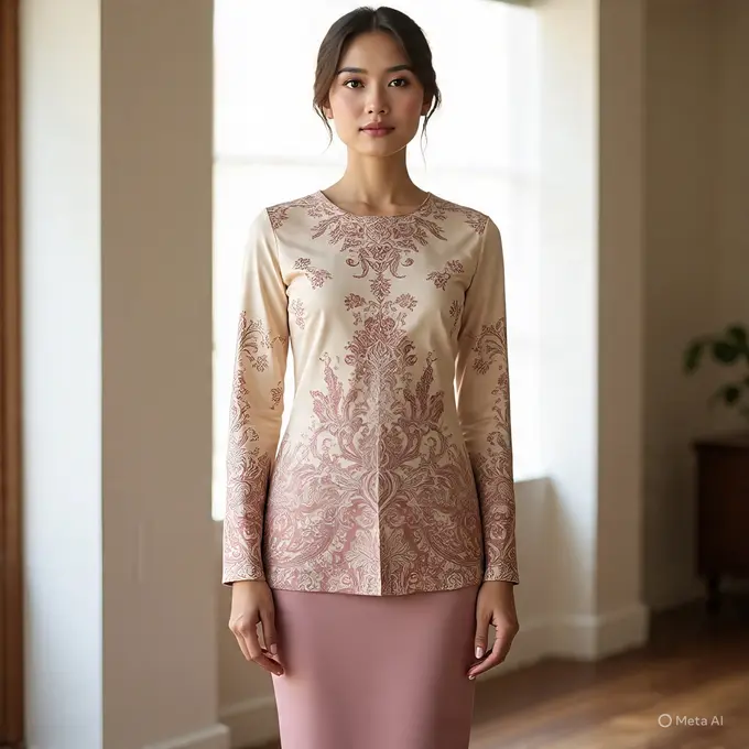 Model Dress Batik Kombinasi Dusty Pink dan Brokat Cream