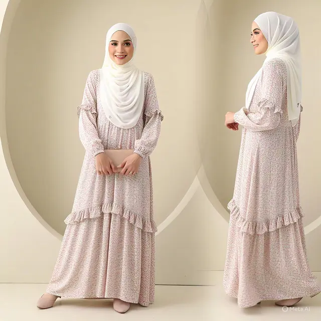 Maxi Dress dengan Detail Ruffle