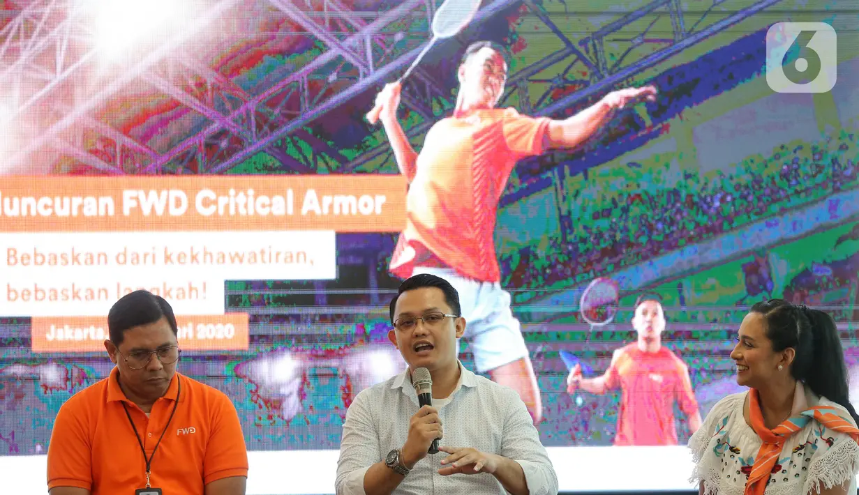 Konsultan Keuangan Mada Arya Nugraha saat talkshow pada peluncuran FWD Critical Armor di Jakarta, Rabu (29/1/2020). FWD Critical Armor memungkinkan nasabah untuk klaim hingga tiga kali dari 50 jenis penyakit kritis major dan satu kali dari 15 jenis penyakit kritis minor. (Liputan6.com/HO/Ading)